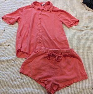 HYFVE Coral Gauze Button-Up Shirt and Shorts Set